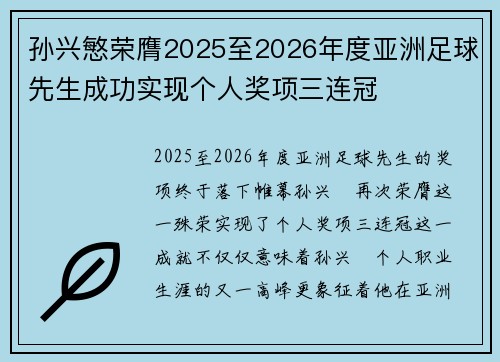 孙兴慜荣膺2025至2026年度亚洲足球先生成功实现个人奖项三连冠